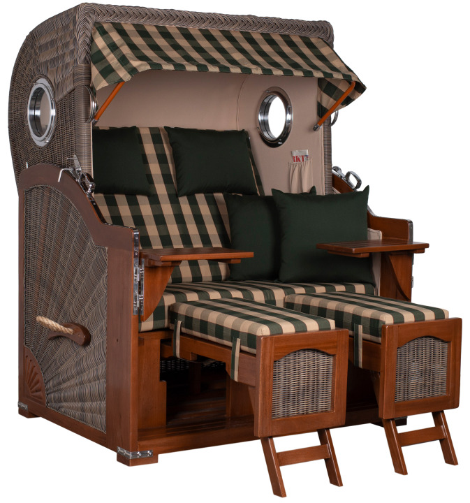 Strandkorb Rantum Bullauge Mahagoni PE Grey Dessin 506 Grau